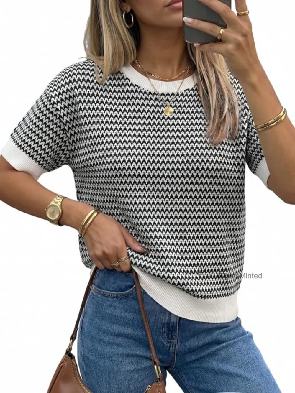 Classic Knit Striped Crewneck Summer Work Sweater Pullover Top
